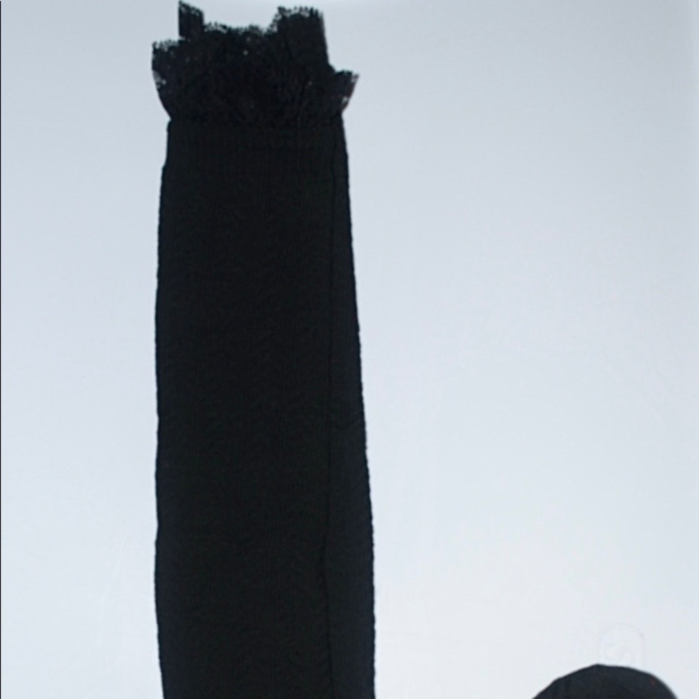 Knee high black socks with lace detail on top